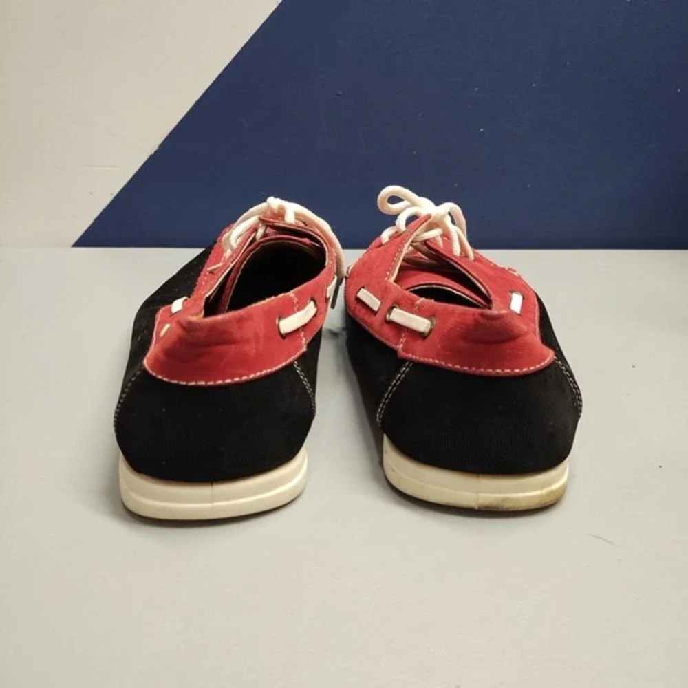 Tim Evans‎ England Loafers Boat Shoes Mens Size 11 Red Black Canvas Lined Laces